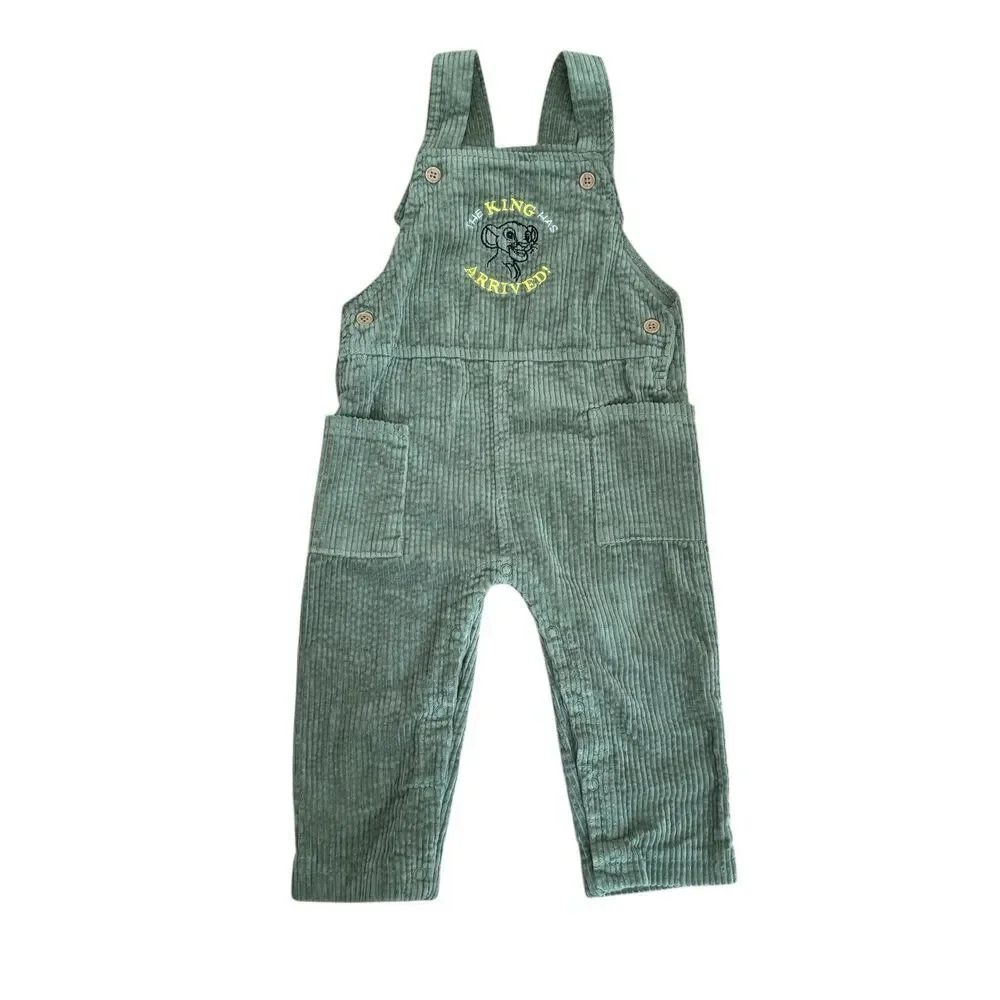 Disney Baby Boy Green Corduroy Overalls 18M Lion King